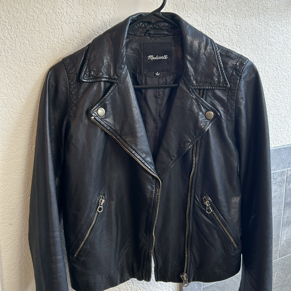 🖤 Madewell Washed Leather Motorcycle Jacket Brass Hardware Edition 🖤 Size Small